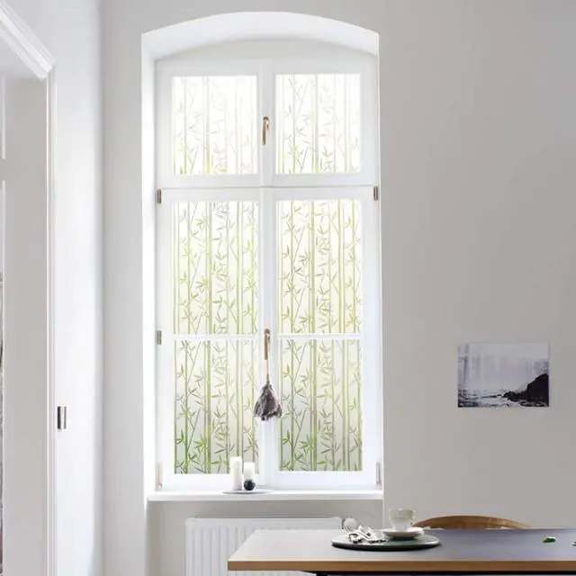 Alt view image 4 of 7 - Finnez Bamboo Window Privacy Film, Frosted Decorative Pattern 17.5" x 78.7" | Static Cling, No Glue, Removable, Reusable, Easy DIY Install, Blocks UV Rays, Decorative for Glass Doors & Windows