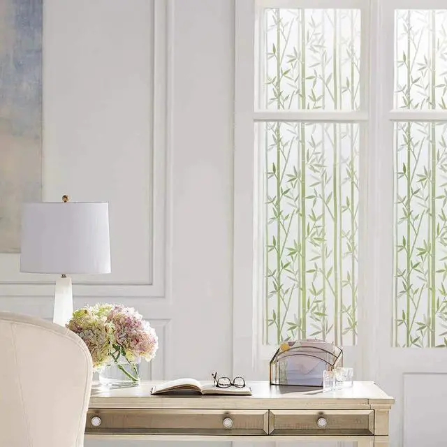 Alt view image 3 of 7 - Finnez Bamboo Window Privacy Film, Frosted Decorative Pattern 17.5" x 78.7" | Static Cling, No Glue, Removable, Reusable, Easy DIY Install, Blocks UV Rays, Decorative for Glass Doors & Windows