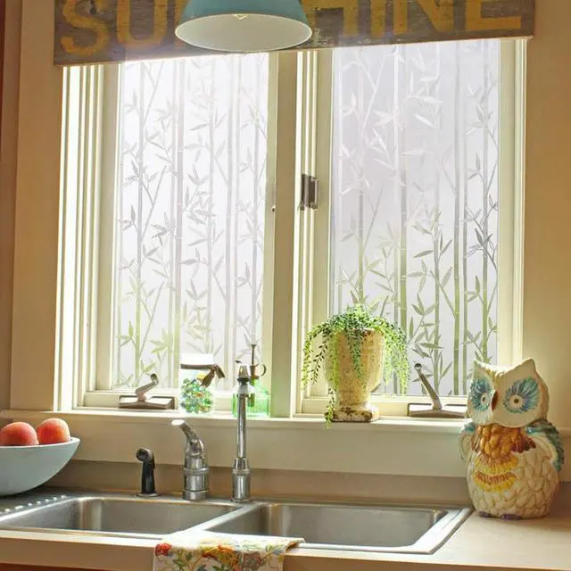 Alt view image 7 of 7 - Finnez Bamboo Window Privacy Film, Frosted Decorative Pattern 17.5" x 78.7" | Static Cling, No Glue, Removable, Reusable, Easy DIY Install, Blocks UV Rays, Decorative for Glass Doors & Windows