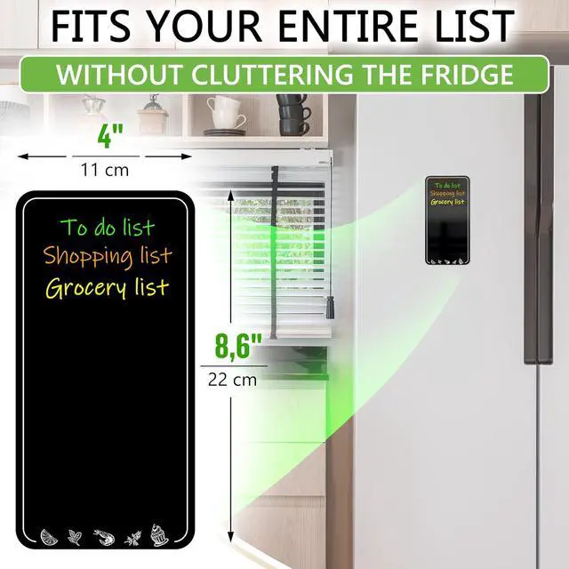 Alt view image 4 of 6 - Dry Erase Board for Fridge 4.5 x 8.5 in - Magnetic Chalkboard for Fridge Whiteboard Magnet Black Shopping List - Fridge Magnetic Board Small Refrigerator Grocery List - Fridge Reminder Board