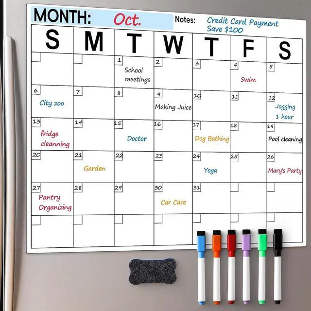 Alt view image 2 of 7 - Dry Erase Magnetic Calendar for Refrigerator - Monthly Planner Magnet Whiteboard for Fridge Wall Door - Shopping, Meal/Menu, to Do List, Family Schedule Planning Board with 6 Markers - Black