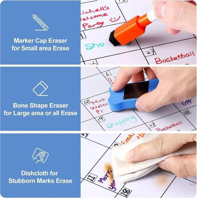 Alt view image 5 of 7 - Dry Erase Magnetic Calendar for Refrigerator - Monthly Planner Magnet Whiteboard for Fridge Wall Door - Shopping, Meal/Menu, to Do List, Family Schedule Planning Board with 6 Markers - Black