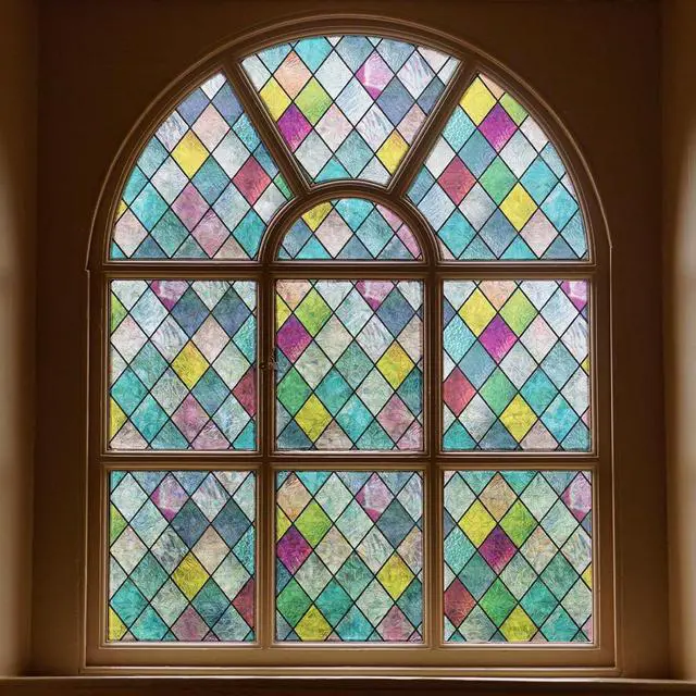 Main image of Stained Glass Window Film, Window Privacy Films, Colorful Lattice Window Tint, Rainbow Glass Decals Stickers for Home Anti UV 17.3 x 78.7 inches
