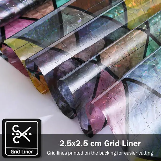 Alt view image 7 of 7 - Stained Glass Window Film, Window Privacy Films, Colorful Lattice Window Tint, Rainbow Glass Decals Stickers for Home Anti UV 17.3 x 78.7 inches