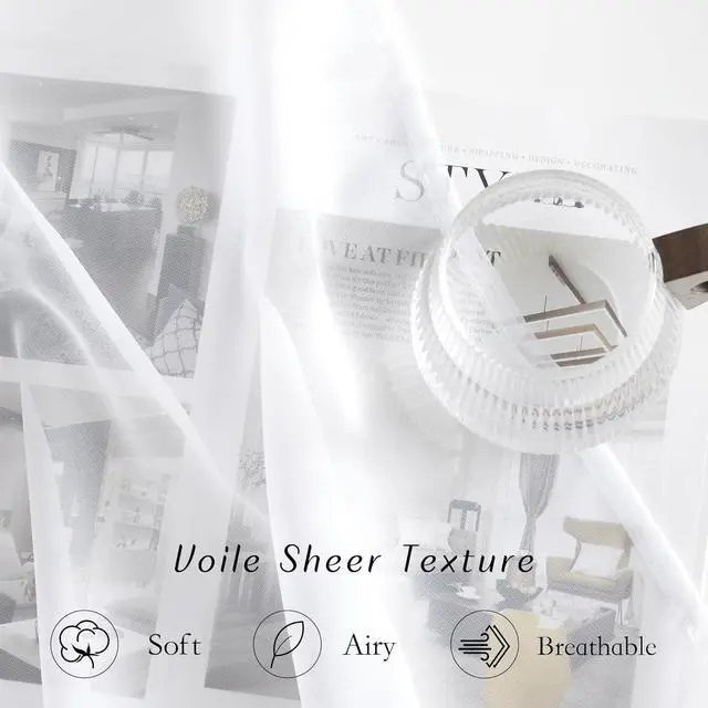 Alt view image 3 of 7 - NICETOWN White Sheer Curtains 84 inches Long - Home Decoration Grommet Airy & Lightweight Elegant Window Treatments with Light Filtering for Bedroom/Living Room (2 Panels, W54 x L84)