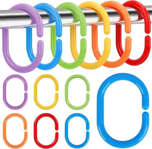 Main image of Premium Plastic Shower Curtain Rings Shower Curtain Hooks Gliding on Standard Shower Rods Easy Snap Closure (C-Shape,Rainbow,24Pcs)