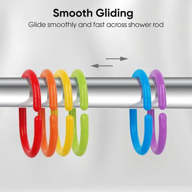 Alt view image 4 of 7 - Premium Plastic Shower Curtain Rings Shower Curtain Hooks Gliding on Standard Shower Rods Easy Snap Closure (C-Shape,Rainbow,24Pcs)