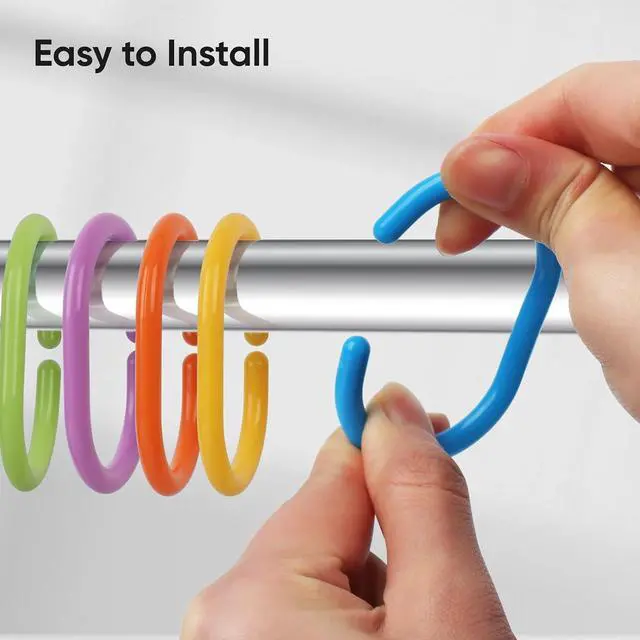 Alt view image 5 of 7 - Premium Plastic Shower Curtain Rings Shower Curtain Hooks Gliding on Standard Shower Rods Easy Snap Closure (C-Shape,Rainbow,24Pcs)