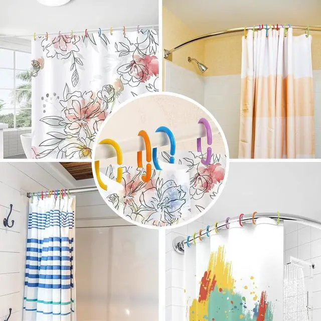 Alt view image 7 of 7 - Premium Plastic Shower Curtain Rings Shower Curtain Hooks Gliding on Standard Shower Rods Easy Snap Closure (C-Shape,Rainbow,24Pcs)