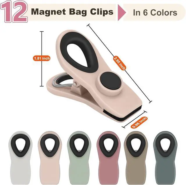 Alt view image 3 of 6 - TACGEA 12 Pack Bag Clips, Magnetic Chip Clips, Neutral Colors | Heavy Duty Plastic Clips for Office, Paper Sheets, Refrigerator