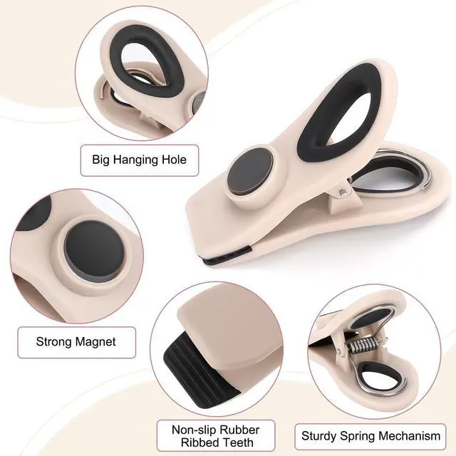 Alt view image 6 of 6 - TACGEA 12 Pack Bag Clips, Magnetic Chip Clips, Neutral Colors | Heavy Duty Plastic Clips for Office, Paper Sheets, Refrigerator