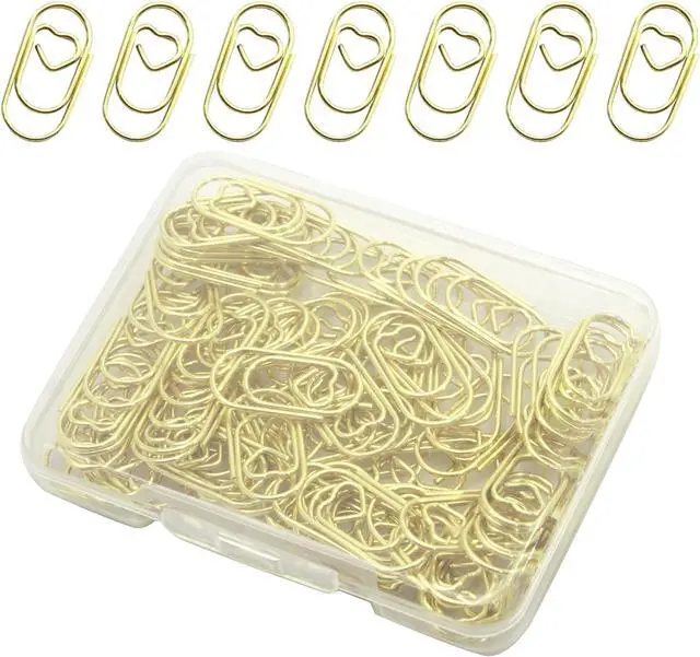Main image of Uenhoy 100 Pcs Gold Heart Paper Clips 0.78" Mini Office School Supplies | Stainless Rustproof, Smooth Mark-Free, Heart Shape Cute Design, Plastic Box Portable, For Bookmark Wedding Office Craft