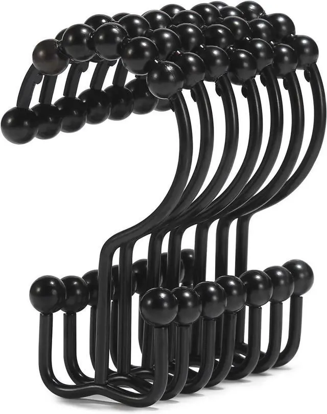 Main image of Shower Curtain Hooks, Goowin Shower Curtain Rings, Stainless Steel Black Shower Curtain Hooks, Shower Curtain Rings Rust Proof, Free Sliding Double Shower Hooks for Shower Curtain & Liners (Black)