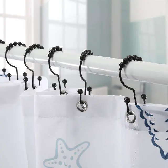 Alt view image 2 of 7 - Shower Curtain Hooks, Goowin Shower Curtain Rings, Stainless Steel Black Shower Curtain Hooks, Shower Curtain Rings Rust Proof, Free Sliding Double Shower Hooks for Shower Curtain & Liners (Black)
