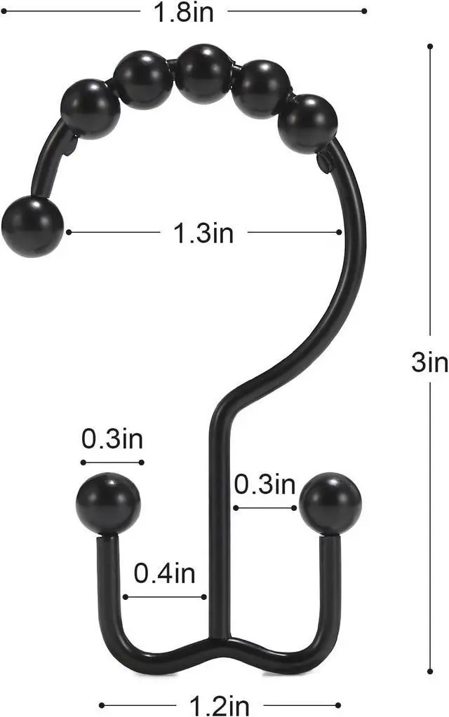 Alt view image 3 of 7 - Shower Curtain Hooks, Goowin Shower Curtain Rings, Stainless Steel Black Shower Curtain Hooks, Shower Curtain Rings Rust Proof, Free Sliding Double Shower Hooks for Shower Curtain & Liners (Black)