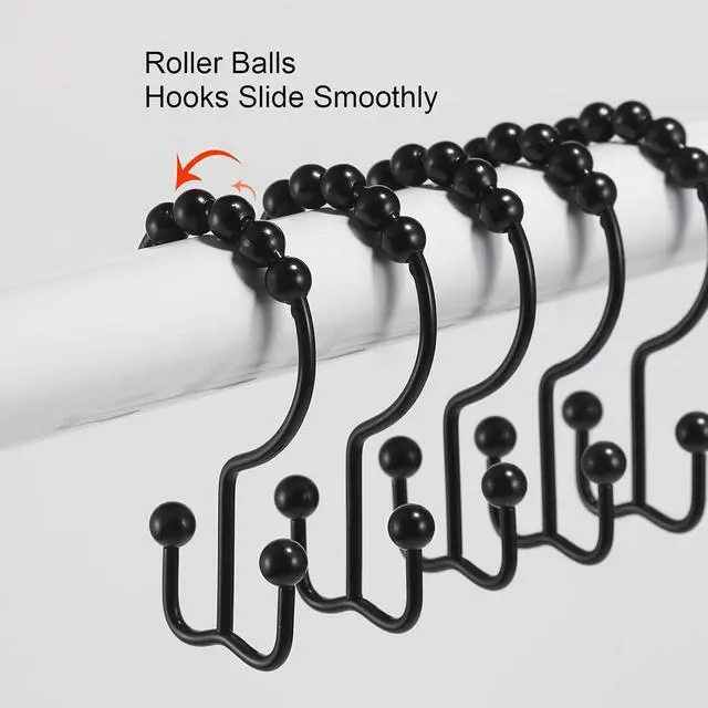 Alt view image 5 of 7 - Shower Curtain Hooks, Goowin Shower Curtain Rings, Stainless Steel Black Shower Curtain Hooks, Shower Curtain Rings Rust Proof, Free Sliding Double Shower Hooks for Shower Curtain & Liners (Black)