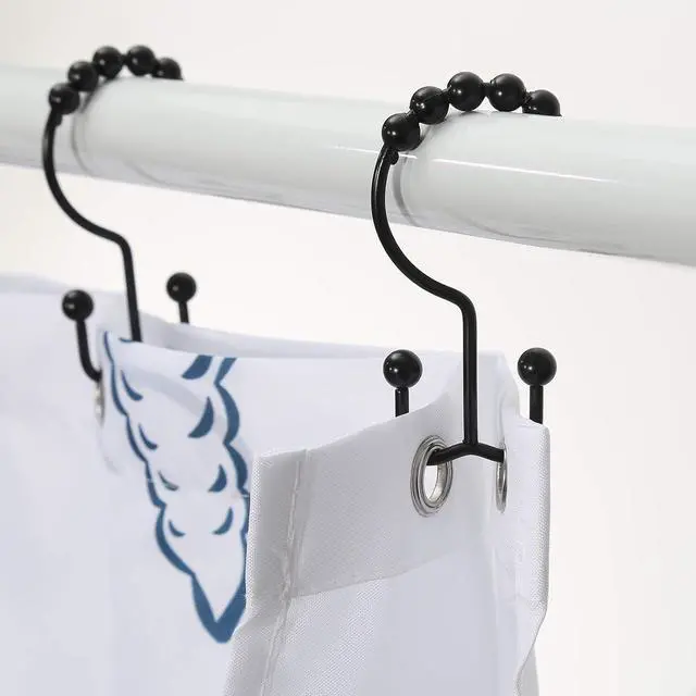 Alt view image 6 of 7 - Shower Curtain Hooks, Goowin Shower Curtain Rings, Stainless Steel Black Shower Curtain Hooks, Shower Curtain Rings Rust Proof, Free Sliding Double Shower Hooks for Shower Curtain & Liners (Black)