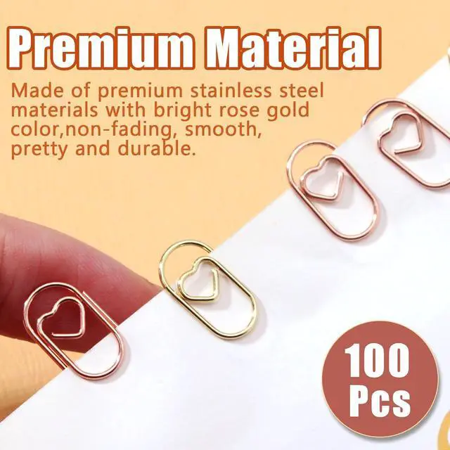 Alt view image 4 of 7 - Uenhoy 100 Pcs Gold Heart Paper Clips 0.78" Mini Office School Supplies | Stainless Rustproof, Smooth Mark-Free, Heart Shape Cute Design, Plastic Box Portable, For Bookmark Wedding Office Craft