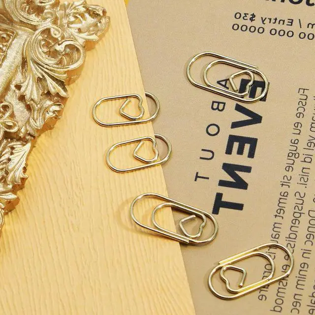 Alt view image 5 of 7 - Uenhoy 100 Pcs Gold Heart Paper Clips 0.78" Mini Office School Supplies | Stainless Rustproof, Smooth Mark-Free, Heart Shape Cute Design, Plastic Box Portable, For Bookmark Wedding Office Craft