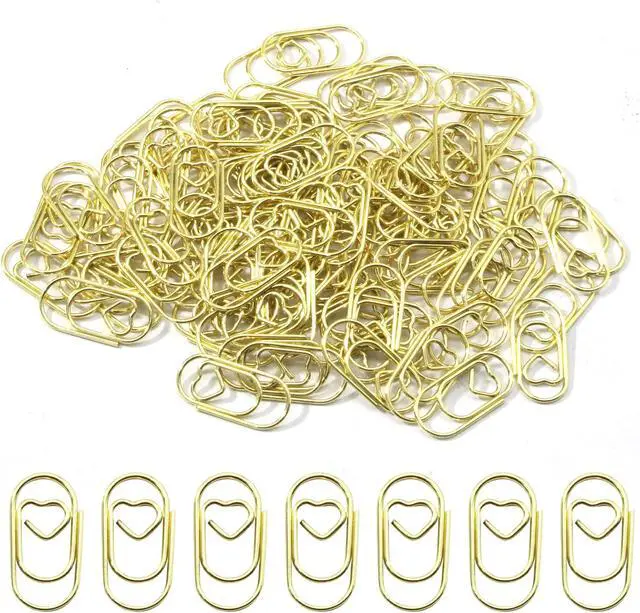 Alt view image 2 of 7 - Uenhoy 100 Pcs Gold Heart Paper Clips 0.78" Mini Office School Supplies | Stainless Rustproof, Smooth Mark-Free, Heart Shape Cute Design, Plastic Box Portable, For Bookmark Wedding Office Craft