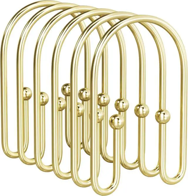 Main image of AmazerBath Shower Curtain Hooks, Gold Shower Curtain Hooks Rust Proof, Non-Slip Simple Double Hook Shower Curtain Hooks for Shower Curtain, Sturdy Shower Curtain Rings, 12Pcs