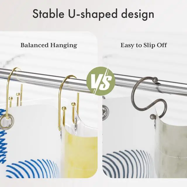 Alt view image 2 of 7 - AmazerBath Shower Curtain Hooks, Gold Shower Curtain Hooks Rust Proof, Non-Slip Simple Double Hook Shower Curtain Hooks for Shower Curtain, Sturdy Shower Curtain Rings, 12Pcs
