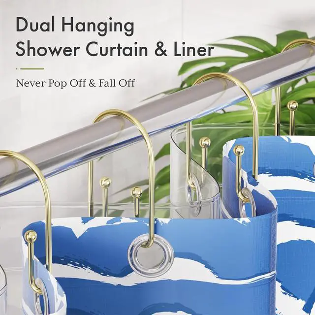 Alt view image 3 of 7 - AmazerBath Shower Curtain Hooks, Gold Shower Curtain Hooks Rust Proof, Non-Slip Simple Double Hook Shower Curtain Hooks for Shower Curtain, Sturdy Shower Curtain Rings, 12Pcs