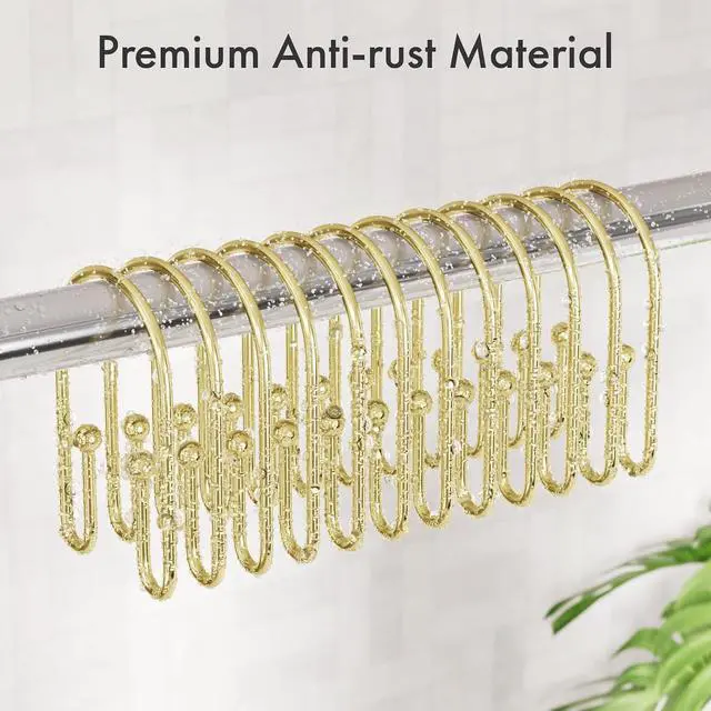 Alt view image 5 of 7 - AmazerBath Shower Curtain Hooks, Gold Shower Curtain Hooks Rust Proof, Non-Slip Simple Double Hook Shower Curtain Hooks for Shower Curtain, Sturdy Shower Curtain Rings, 12Pcs