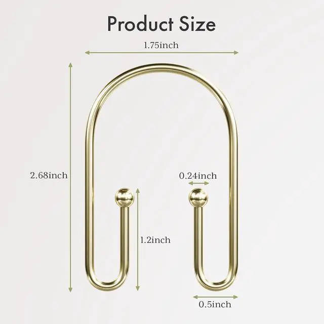 Alt view image 7 of 7 - AmazerBath Shower Curtain Hooks, Gold Shower Curtain Hooks Rust Proof, Non-Slip Simple Double Hook Shower Curtain Hooks for Shower Curtain, Sturdy Shower Curtain Rings, 12Pcs