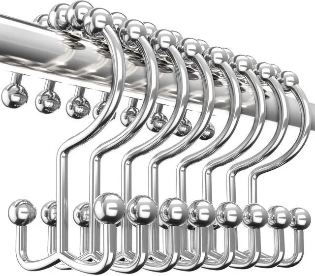 Main image of Utopia Bedding Double Glide Shower Curtain Hooks, 12 Pack, Nickel | Premium rust-resistant shower curtain rings provide reliable performance in bathrooms, guest rooms, and hotels