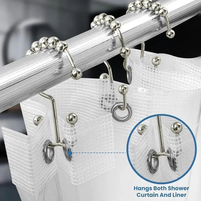 Alt view image 4 of 6 - Utopia Bedding Double Glide Shower Curtain Hooks, 12 Pack, Nickel | Premium rust-resistant shower curtain rings provide reliable performance in bathrooms, guest rooms, and hotels