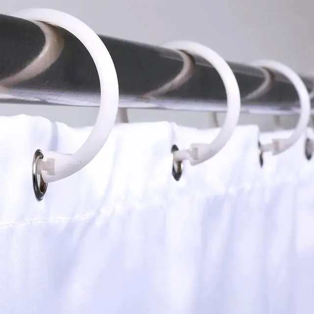 Alt view image 4 of 7 - Plastic Shower Curtain Hooks 12 Pack Clear O-Shaped Rings Glide Smoothly on Bathroom Shower Rod Noise Free Durable Stylish Shower Clips for Curtains Ideal for Home and Bathroom