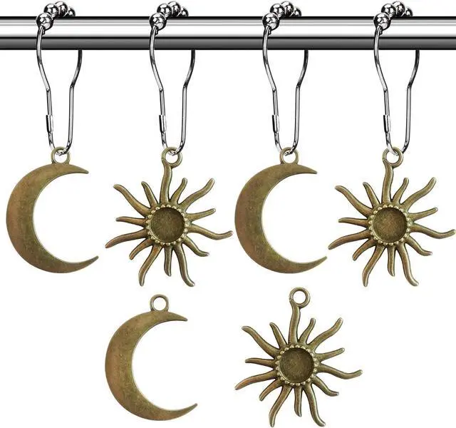 Main image of Sun Moon Celestial Shower Curtain Hooks Rings - Mid Century Abstract Boho Shower Curtain Hooks, Minimalist Vintage Cute Shower Hooks,Chic Mystic Fantasy Goth Nature Bathroom Decor