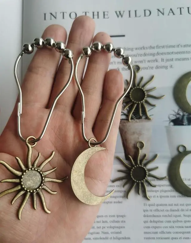 Alt view image 2 of 7 - Sun Moon Celestial Shower Curtain Hooks Rings - Mid Century Abstract Boho Shower Curtain Hooks, Minimalist Vintage Cute Shower Hooks,Chic Mystic Fantasy Goth Nature Bathroom Decor