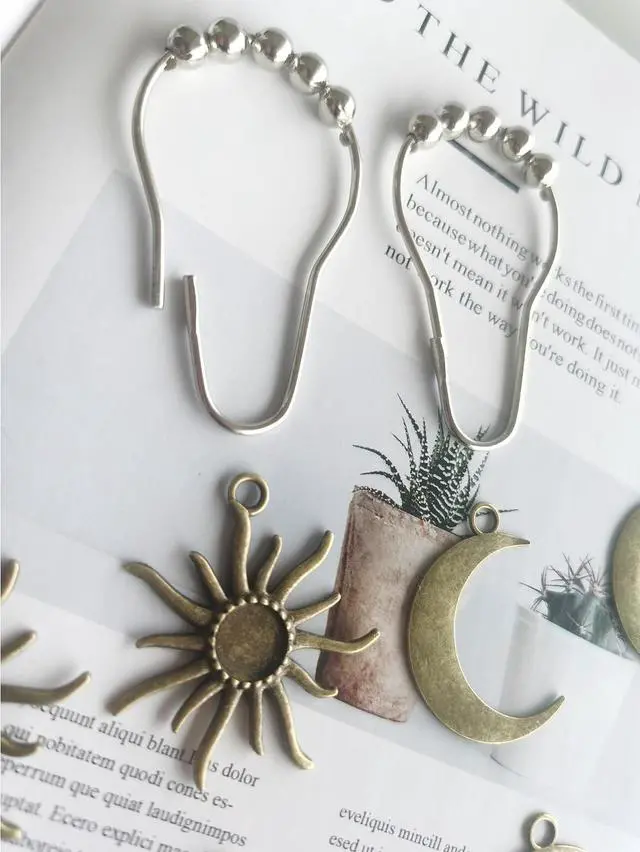 Alt view image 3 of 7 - Sun Moon Celestial Shower Curtain Hooks Rings - Mid Century Abstract Boho Shower Curtain Hooks, Minimalist Vintage Cute Shower Hooks,Chic Mystic Fantasy Goth Nature Bathroom Decor