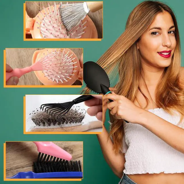Alt view image 2 of 7 - Nogeqi 4pcs Hair Brush Cleaning Tool, Brush Cleaner Tool, Comb Cleaner, Hairbrush Cleaner Metal Wire Hairbrush Cleaning Tool for Home And Salon Use (4 Style)