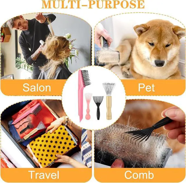 Alt view image 6 of 7 - Nogeqi 4pcs Hair Brush Cleaning Tool, Brush Cleaner Tool, Comb Cleaner, Hairbrush Cleaner Metal Wire Hairbrush Cleaning Tool for Home And Salon Use (4 Style)