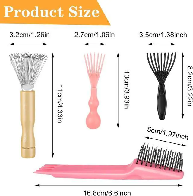 Alt view image 3 of 7 - Nogeqi 4pcs Hair Brush Cleaning Tool, Brush Cleaner Tool, Comb Cleaner, Hairbrush Cleaner Metal Wire Hairbrush Cleaning Tool for Home And Salon Use (4 Style)