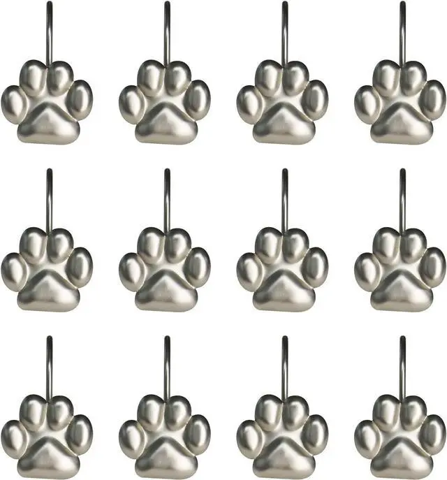Main image of Sunlit Fashion Design Cute Paw Print Polished Shower Curtain Hooks for Dog Cat and Bear, Rust Proof Oil Rubbed Metal Shower Curtain Rings-12 Pack