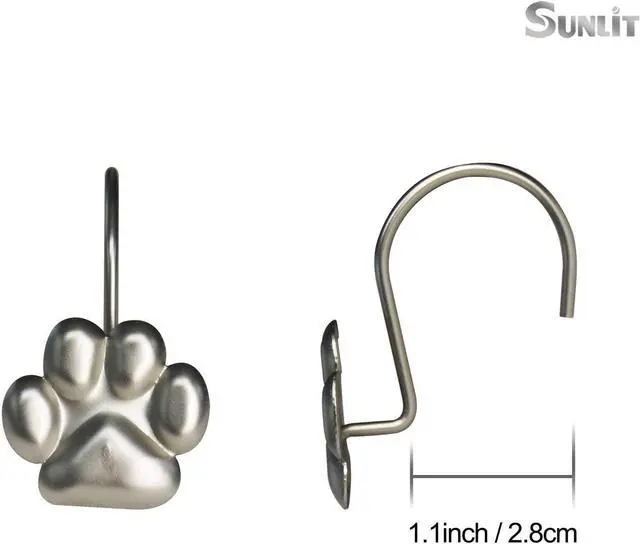 Alt view image 2 of 7 - Sunlit Fashion Design Cute Paw Print Polished Shower Curtain Hooks for Dog Cat and Bear, Rust Proof Oil Rubbed Metal Shower Curtain Rings-12 Pack