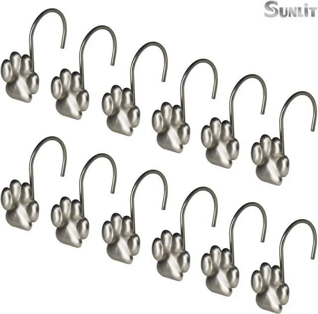 Alt view image 3 of 7 - Sunlit Fashion Design Cute Paw Print Polished Shower Curtain Hooks for Dog Cat and Bear, Rust Proof Oil Rubbed Metal Shower Curtain Rings-12 Pack