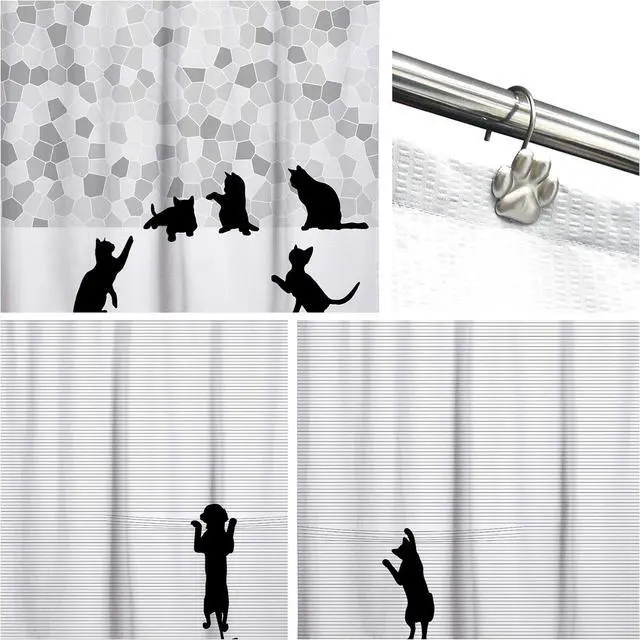 Alt view image 6 of 7 - Sunlit Fashion Design Cute Paw Print Polished Shower Curtain Hooks for Dog Cat and Bear, Rust Proof Oil Rubbed Metal Shower Curtain Rings-12 Pack