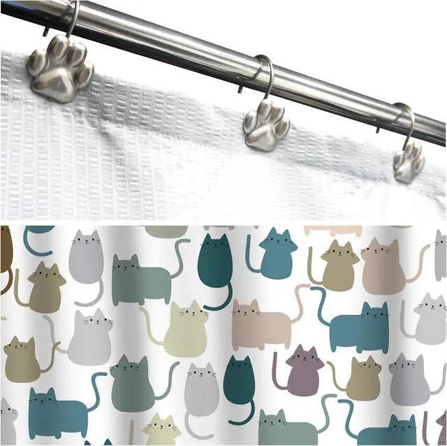 Alt view image 4 of 7 - Sunlit Fashion Design Cute Paw Print Polished Shower Curtain Hooks for Dog Cat and Bear, Rust Proof Oil Rubbed Metal Shower Curtain Rings-12 Pack