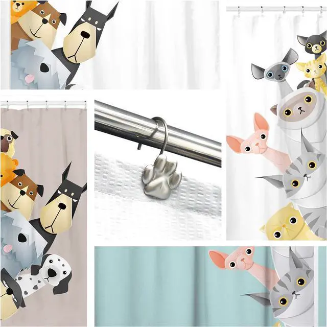 Alt view image 5 of 7 - Sunlit Fashion Design Cute Paw Print Polished Shower Curtain Hooks for Dog Cat and Bear, Rust Proof Oil Rubbed Metal Shower Curtain Rings-12 Pack