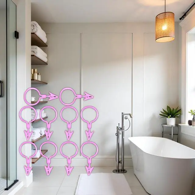Alt view image 3 of 7 - 10pcs Pink Detachable with Strong Clamping Curtain Hook Fixed Burr-Free Shower Curtain Ring Drape Clip Home Supplies Shower Curtain Hangers