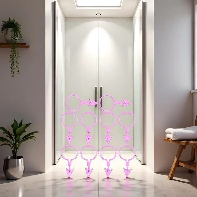 Alt view image 4 of 7 - 10pcs Pink Detachable with Strong Clamping Curtain Hook Fixed Burr-Free Shower Curtain Ring Drape Clip Home Supplies Shower Curtain Hangers