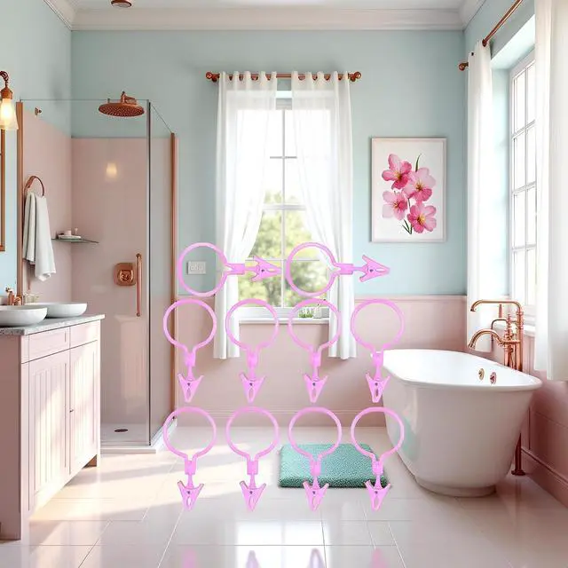 Alt view image 7 of 7 - 10pcs Pink Detachable with Strong Clamping Curtain Hook Fixed Burr-Free Shower Curtain Ring Drape Clip Home Supplies Shower Curtain Hangers