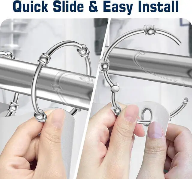 Alt view image 5 of 7 - Shower Curtain Rings Hooks, Rustproof Shower Curtain Hooks for Bathroom, Decorative Metal Round Decorative Shower Curtain Rings for Shower Rod, Set of 12, Zinc Alloy, Chrome