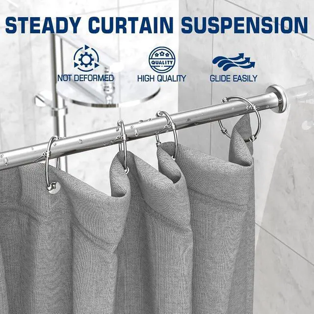 Alt view image 7 of 7 - Shower Curtain Rings Hooks, Rustproof Shower Curtain Hooks for Bathroom, Decorative Metal Round Decorative Shower Curtain Rings for Shower Rod, Set of 12, Zinc Alloy, Chrome