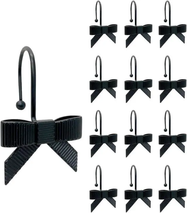 Alt view image 2 of 7 - 12PCS Decorative Bow Shower Curtain Hooks, Bow Knot Curtain Hooks Shower Rings for Bathroom Room Nursery Art Decors (Bow Knot) (Black)